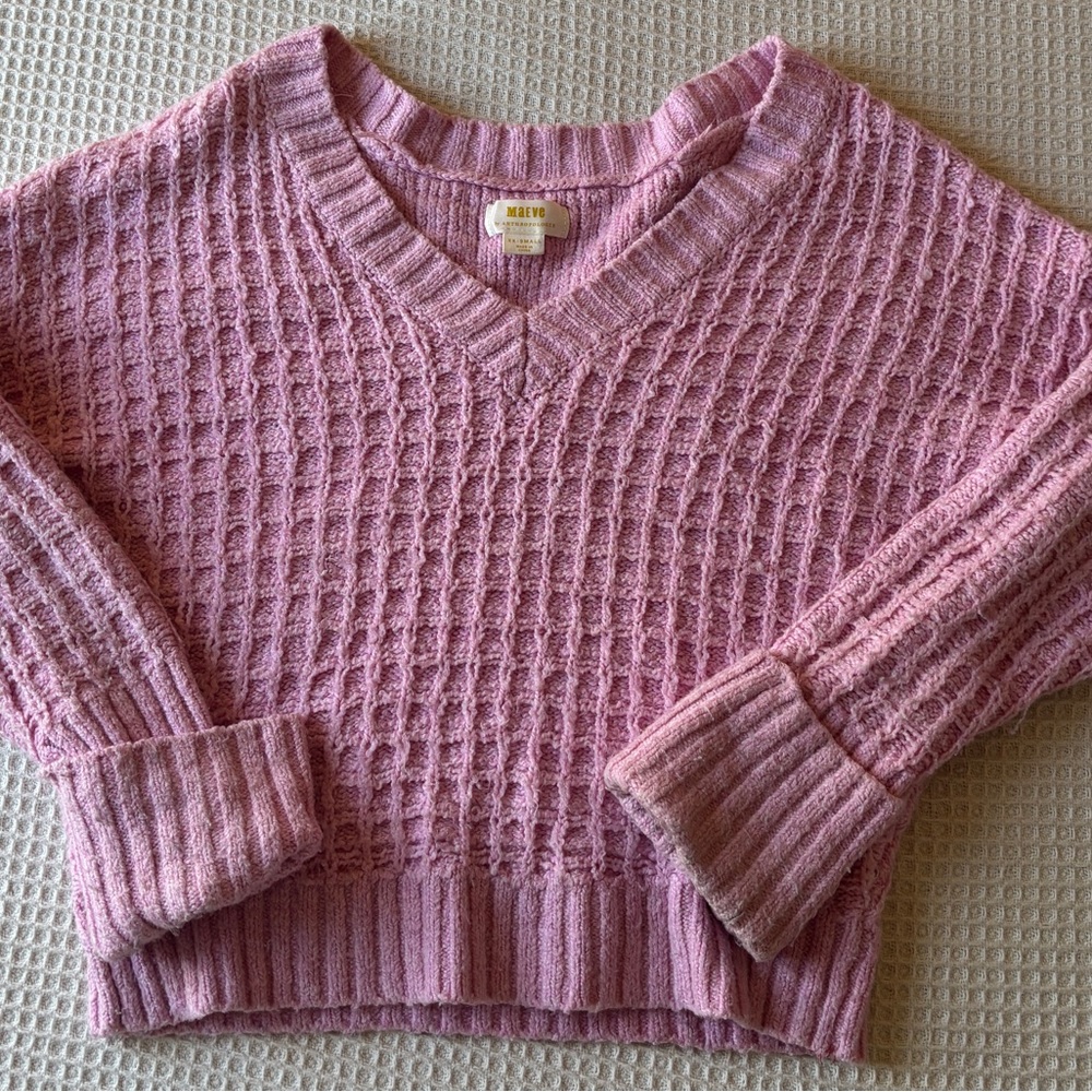 Anthropologie Textured Pink V-Neck Sweater